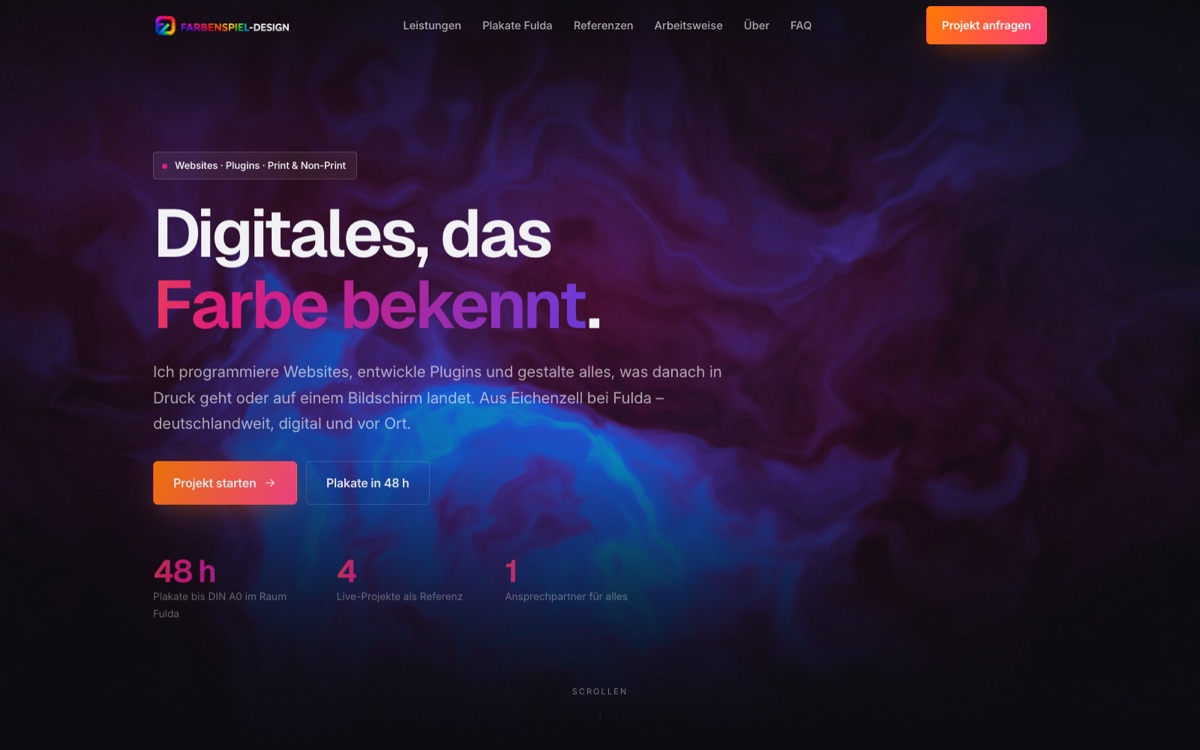 Startseite der Website Farbenspiel-Design