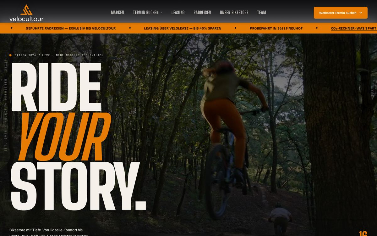 Startseite der Website VeloCulTour
